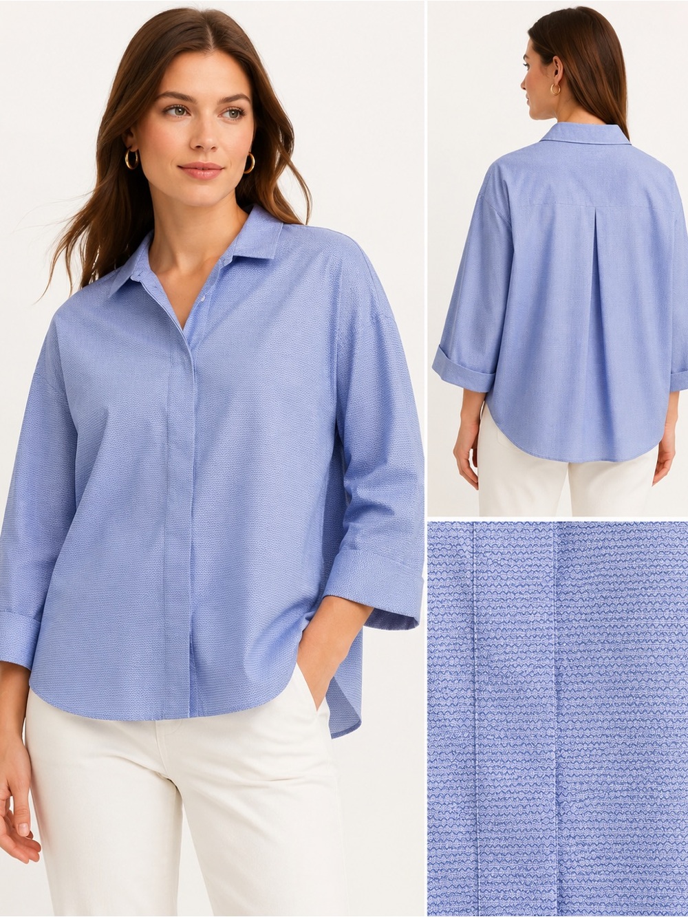 Brooks Brothers Blue Geometric Print Stretch Button Front Blouse Size S